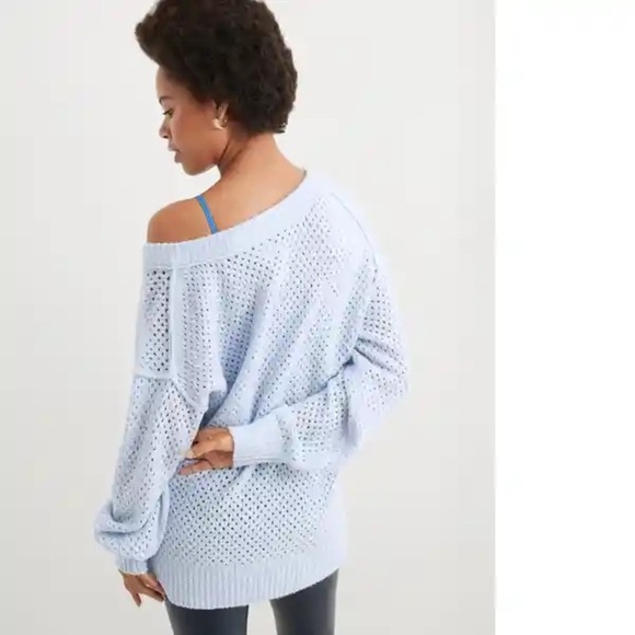 Aerie Chunky V Neck Sweater Oversized Slouchy Light Blue Size Small - Picture 4 of 13